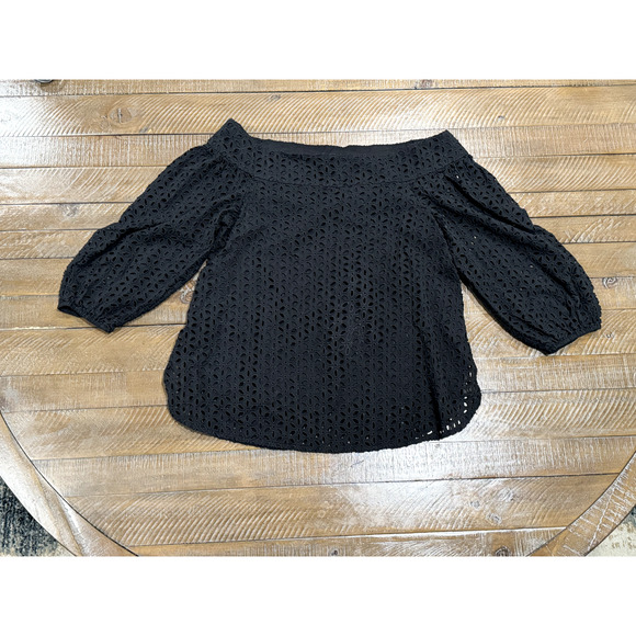 Tibi Black Eyelet Off Shoulder Elastic Fitted Sleeve Blouse - Size 4 - EUC! - Picture 1 of 10